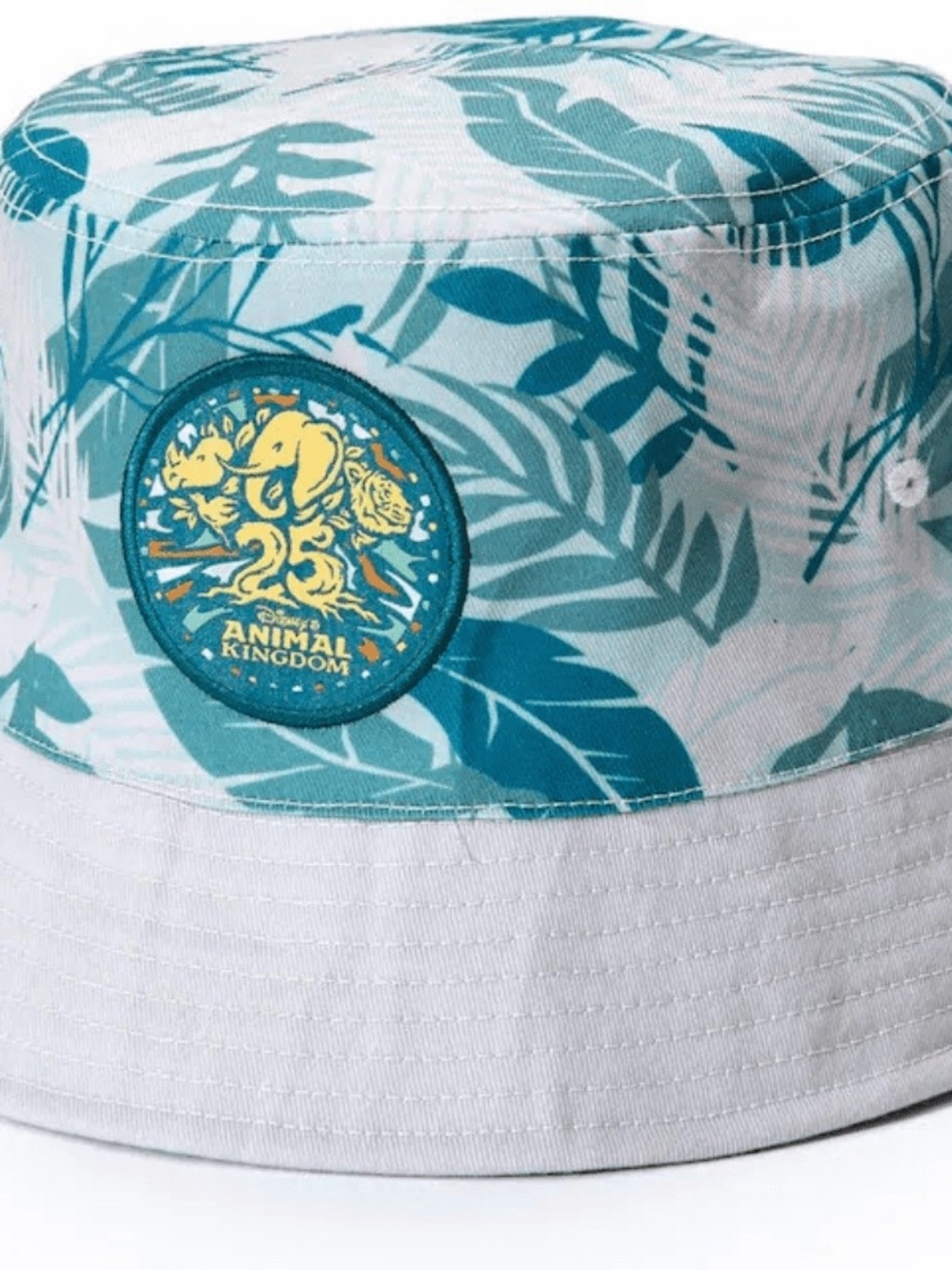 Disney Teal and White Tropical Leaf Bucket Hat with Animal Kingdom 25th Patch